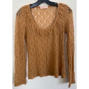 Alannah Hill‎ Brown w/ Silver Metallic Thread - Sheer Top Blouse Long Sleeve 12